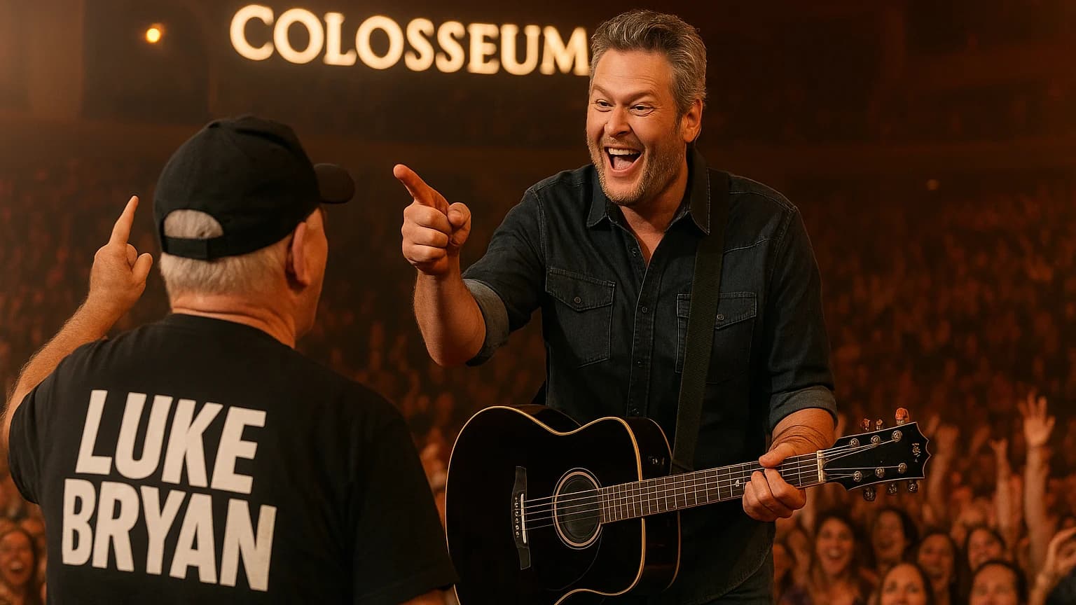 Blake Shelton Roasts Fan in Luke Bryan Shirt at Vegas Concert: “That Guy’s An Idiot!”
