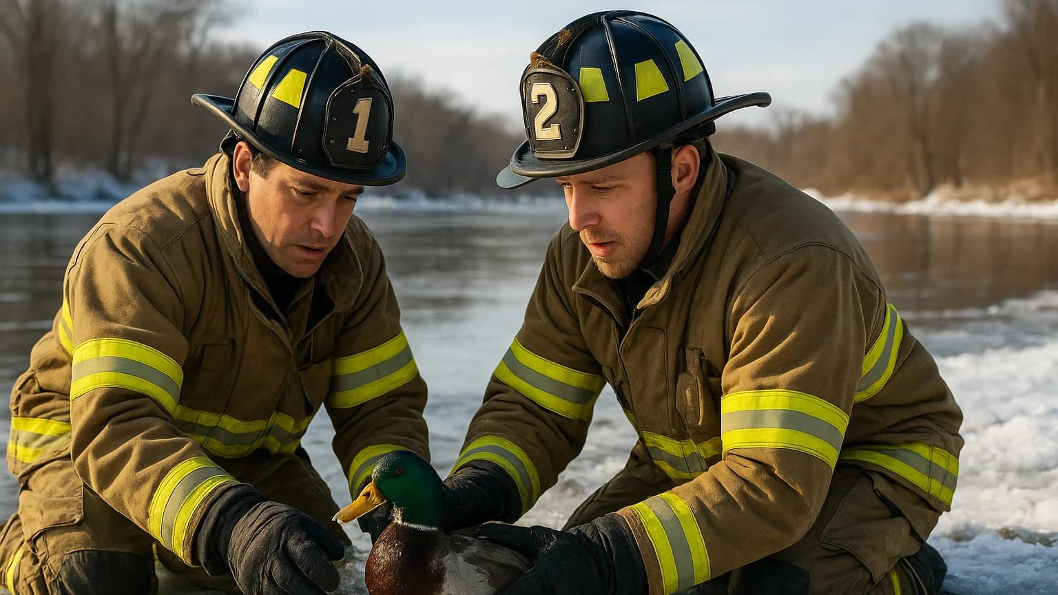 Frozen in Time: Firefighters Come to a Bird's Rescue on the Icy Connecticut River!