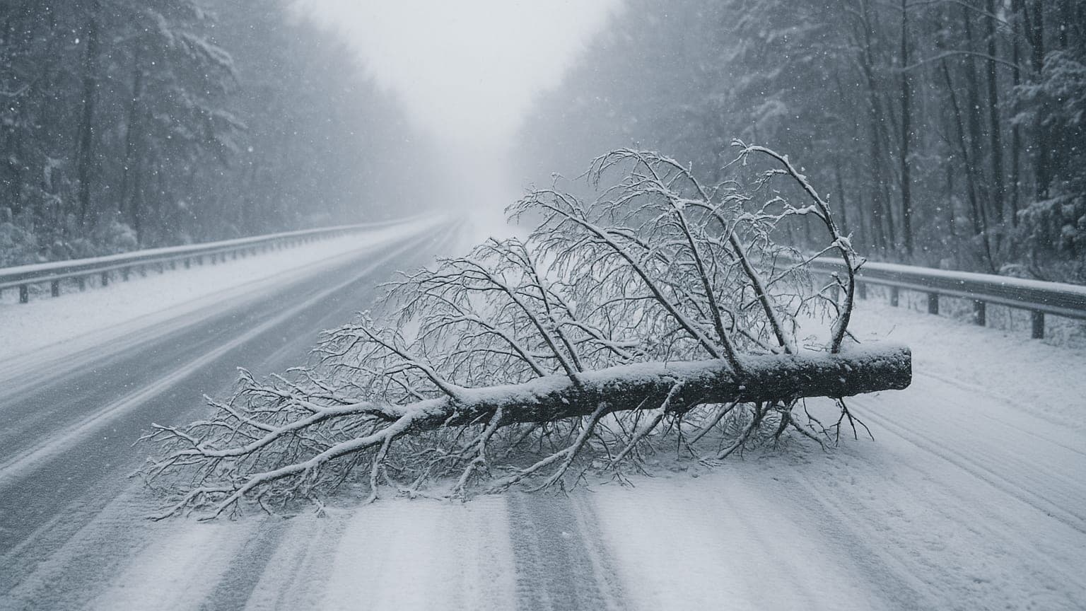 Snow Down! Tree Falls and Drivers Face Winter's Fury on Highway 50