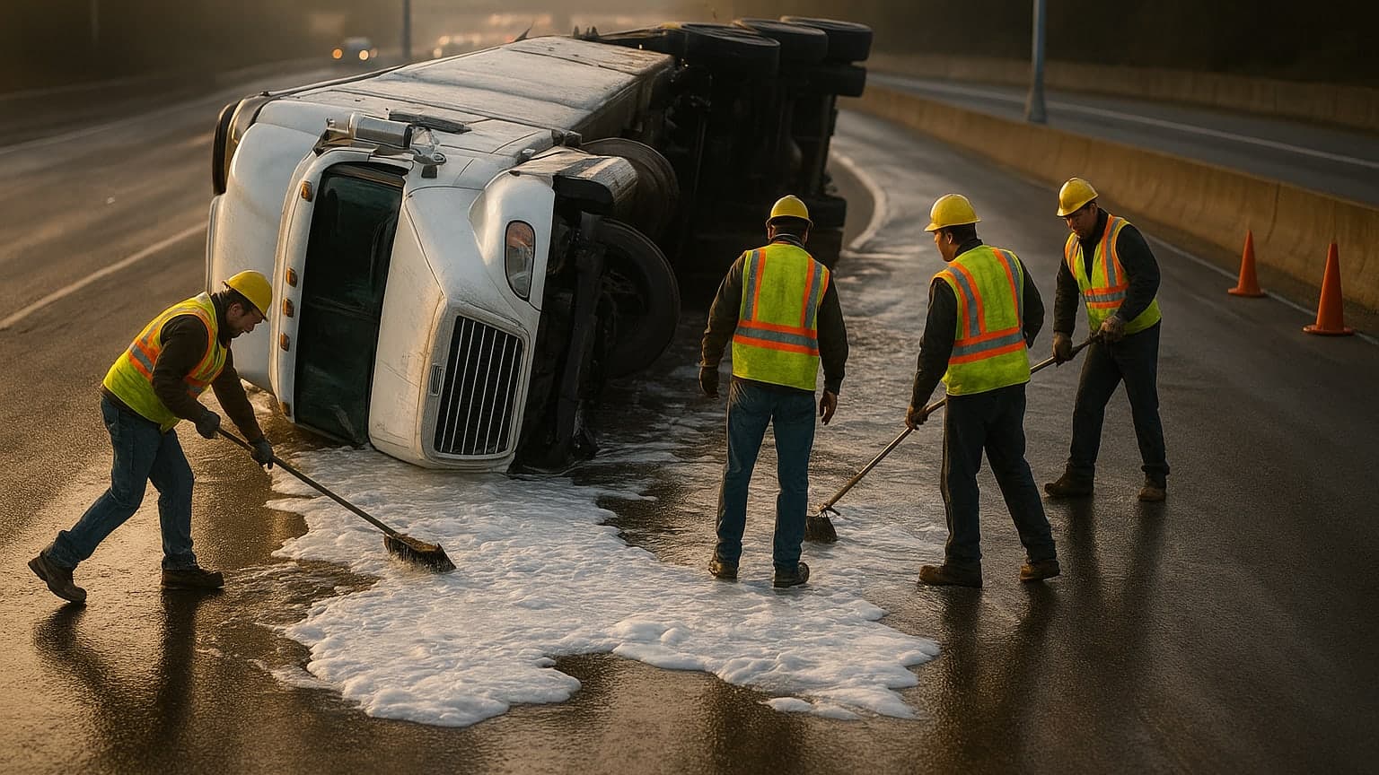 Sudsy Disaster: Big Rig Full of Detergent Turns Over on Sacramento Freeway