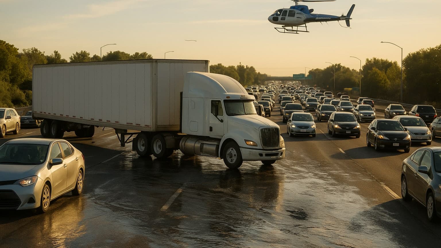 Highway 50 Goes Slick: Big Rig Spill Creates Traffic Chaos in Sacramento