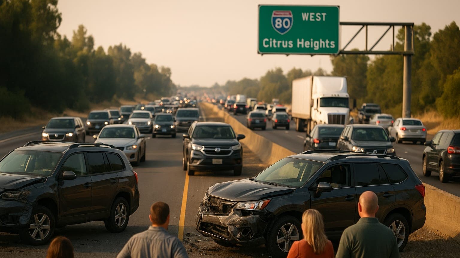 I-80 Mayhem: Three-Vehicle Crash Causes Major Traffic Backup in Citrus Heights