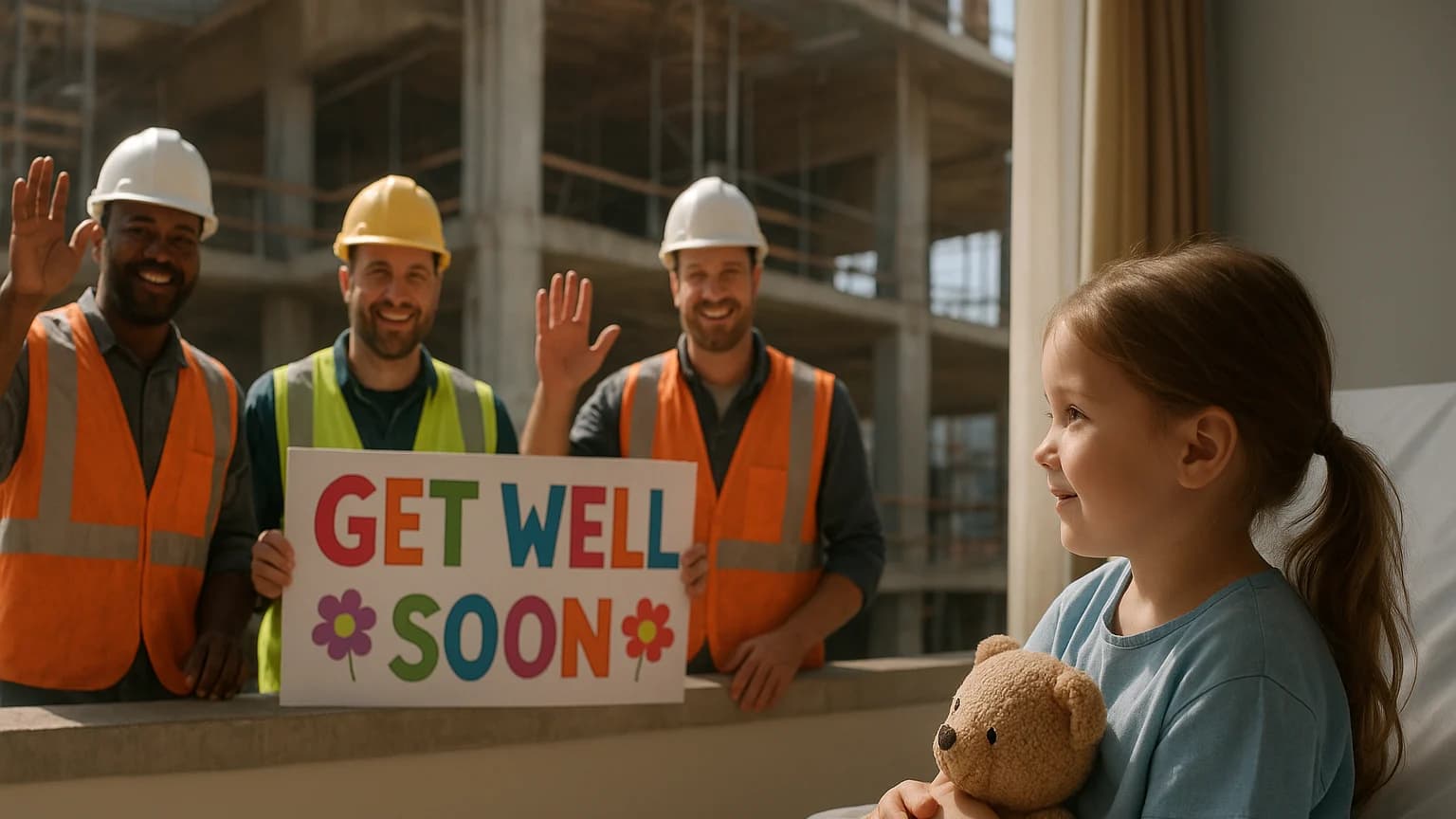 Construction Crew’s Heartwarming Act: Waving to a Little Girl in Need!