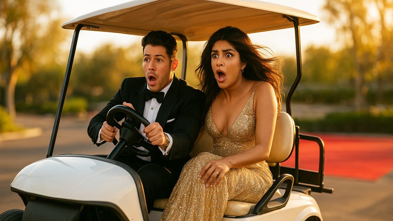 A Thrilling Oscar Entrance: Nick Jonas and Priyanka Chopra's Wild Golf Cart Ride!