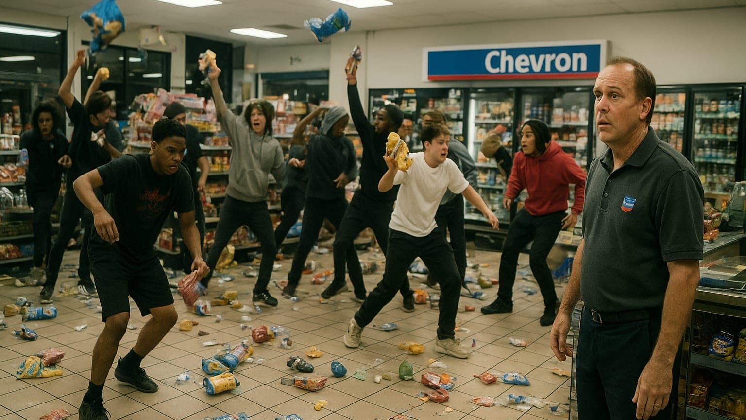 When Kids Go Wild: A Chevron Gas Station's Unexpected Takeover!