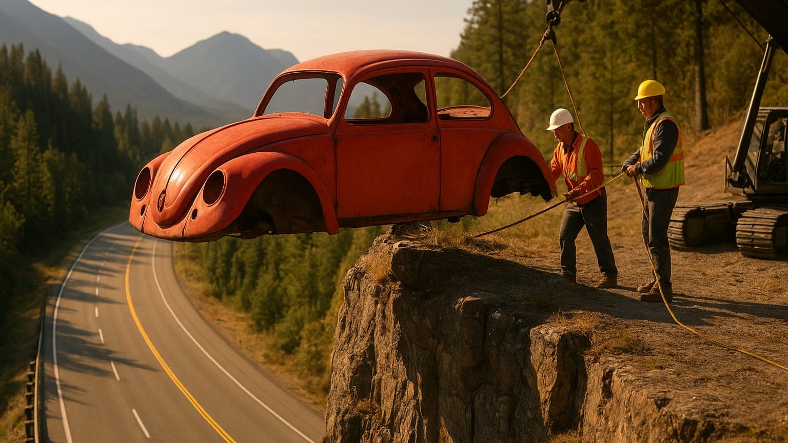 Suspended in Suspense: A Beetle's Wild Cliffside Prank