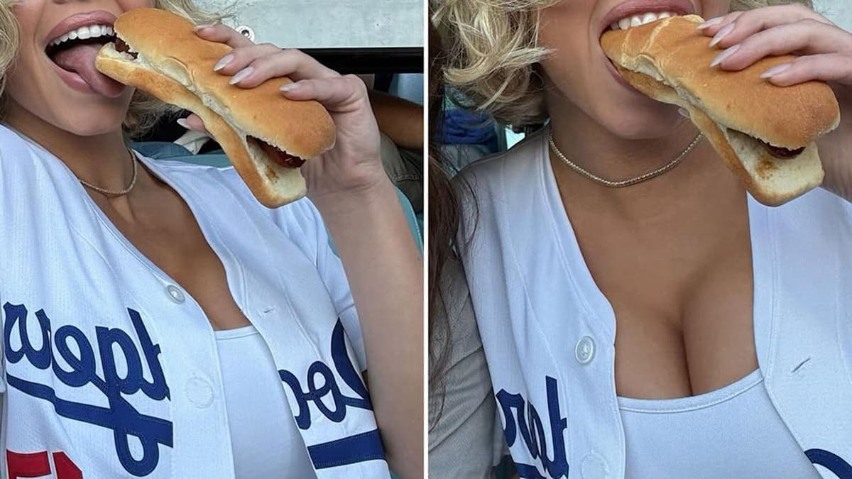Blonde Bombshell Turns Heads and Chomps Dodger Dogs at Game 3!