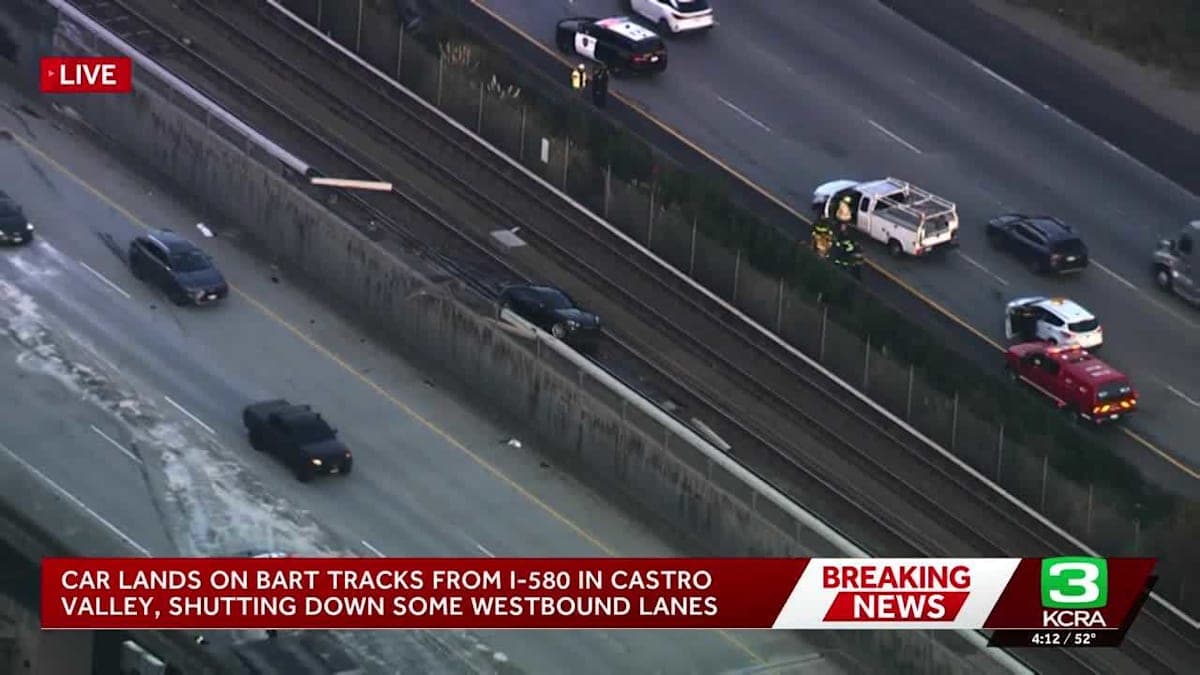 Unexpected Detour: Car Takes a Wrong Turn onto BART Tracks in Alameda County!