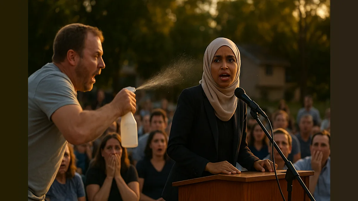 Chaos Unleashed: Ilhan Omar Sprayed with Mystery Liquid at Town Hall