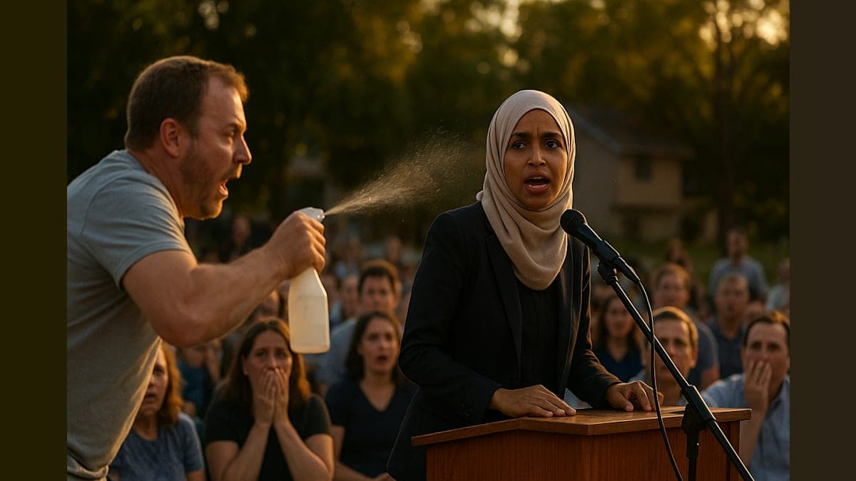 Chaos Unleashed: Ilhan Omar Sprayed with Mystery Liquid at Town Hall