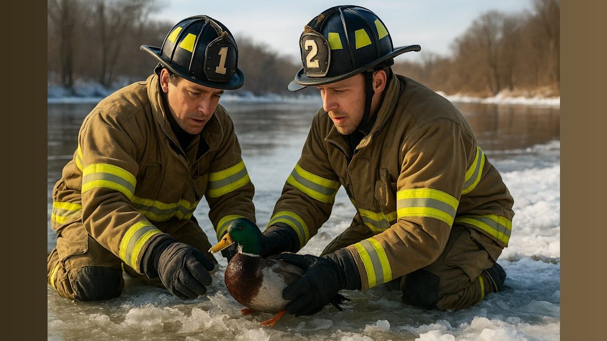 Frozen in Time: Firefighters Come to a Bird's Rescue on the Icy Connecticut River!