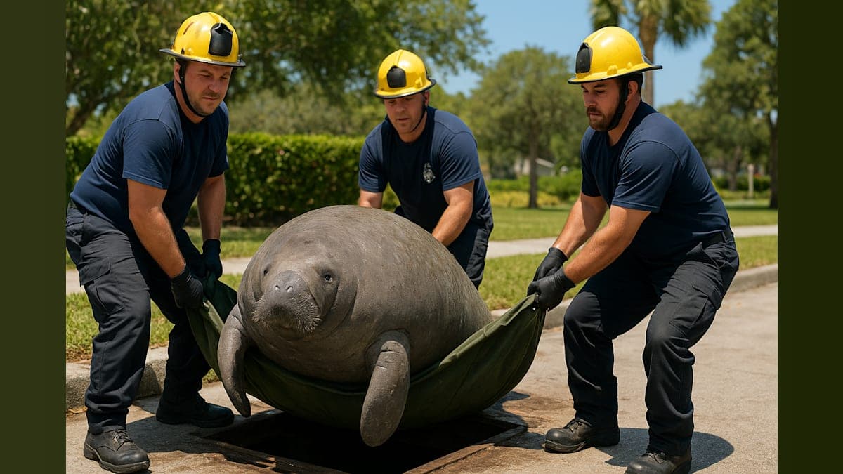 Storm Drain Shenanigans: Manatee’s Unexpected Adventure and Rescue!