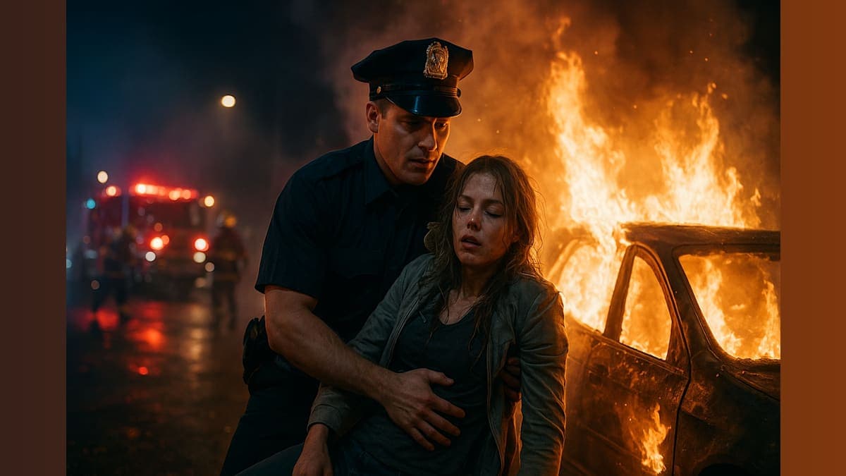 From Flames to Freedom: How a Brave Officer Saved a Woman from a Burning Car
