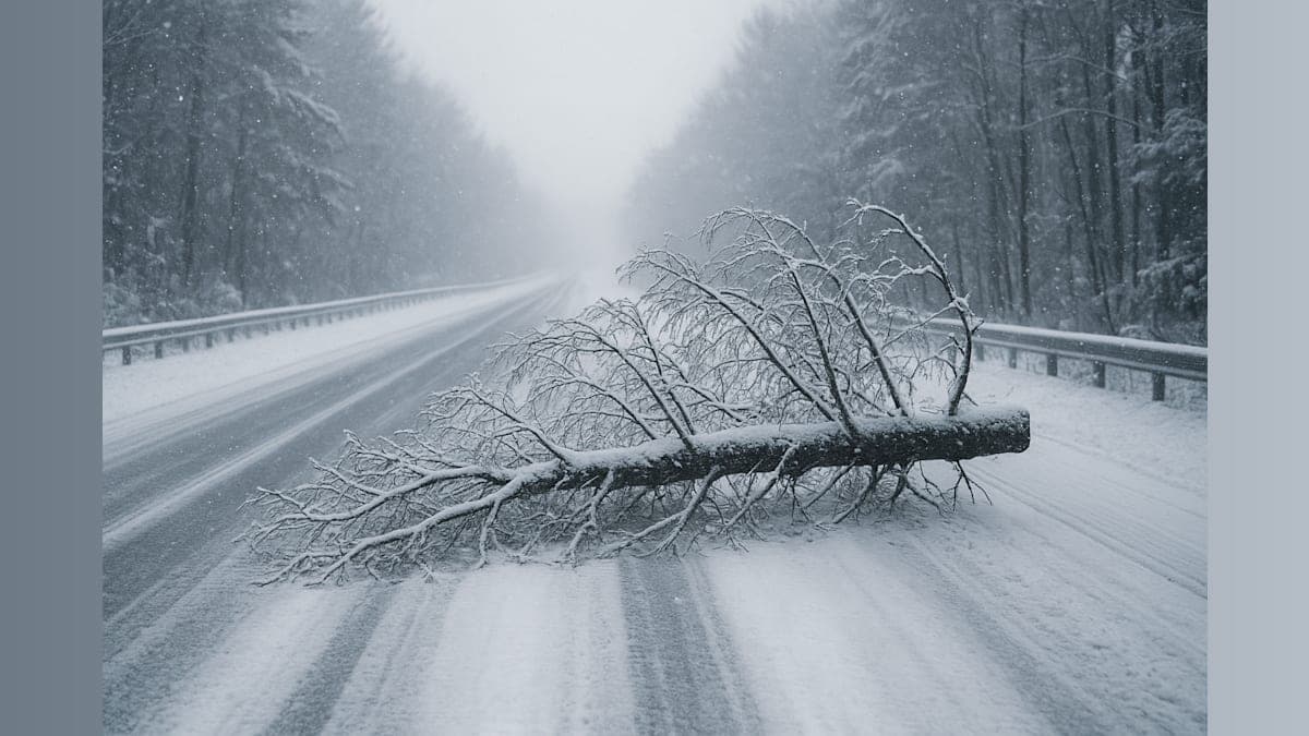 Snow Down! Tree Falls and Drivers Face Winter's Fury on Highway 50