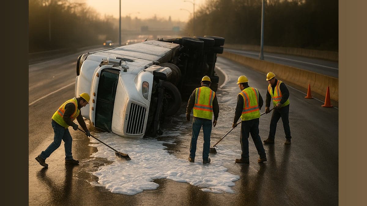 Sudsy Disaster: Big Rig Full of Detergent Turns Over on Sacramento Freeway