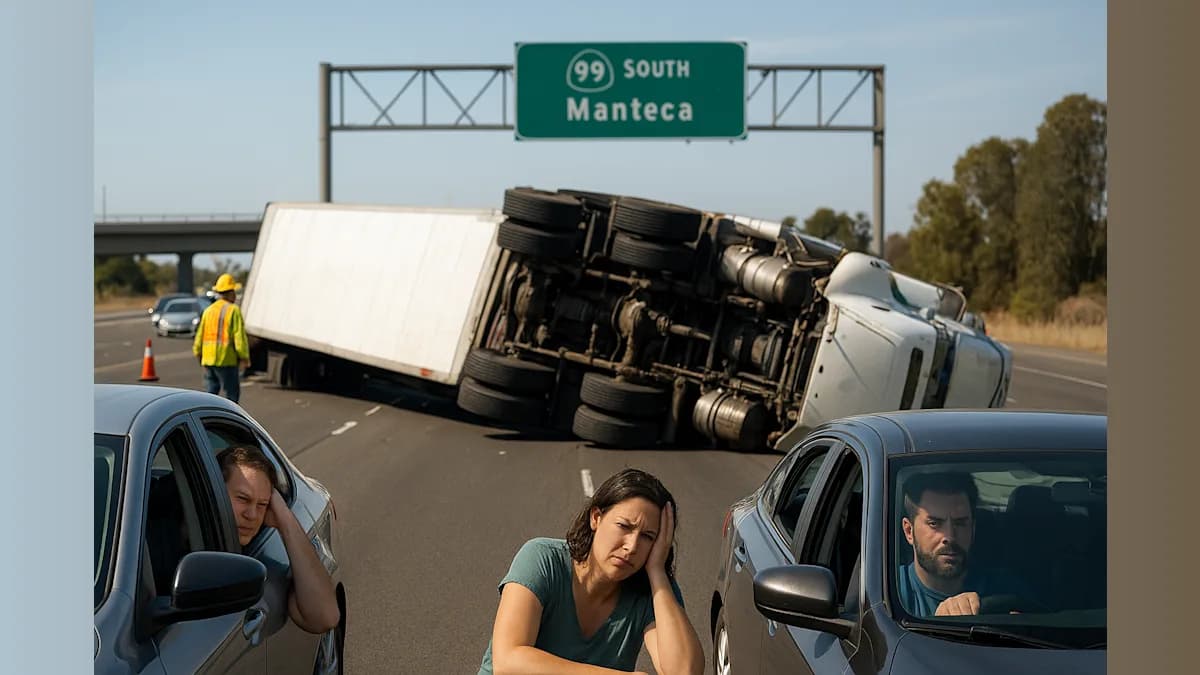Highway 99 Takes a Detour: Big Rig Mayhem in Manteca!