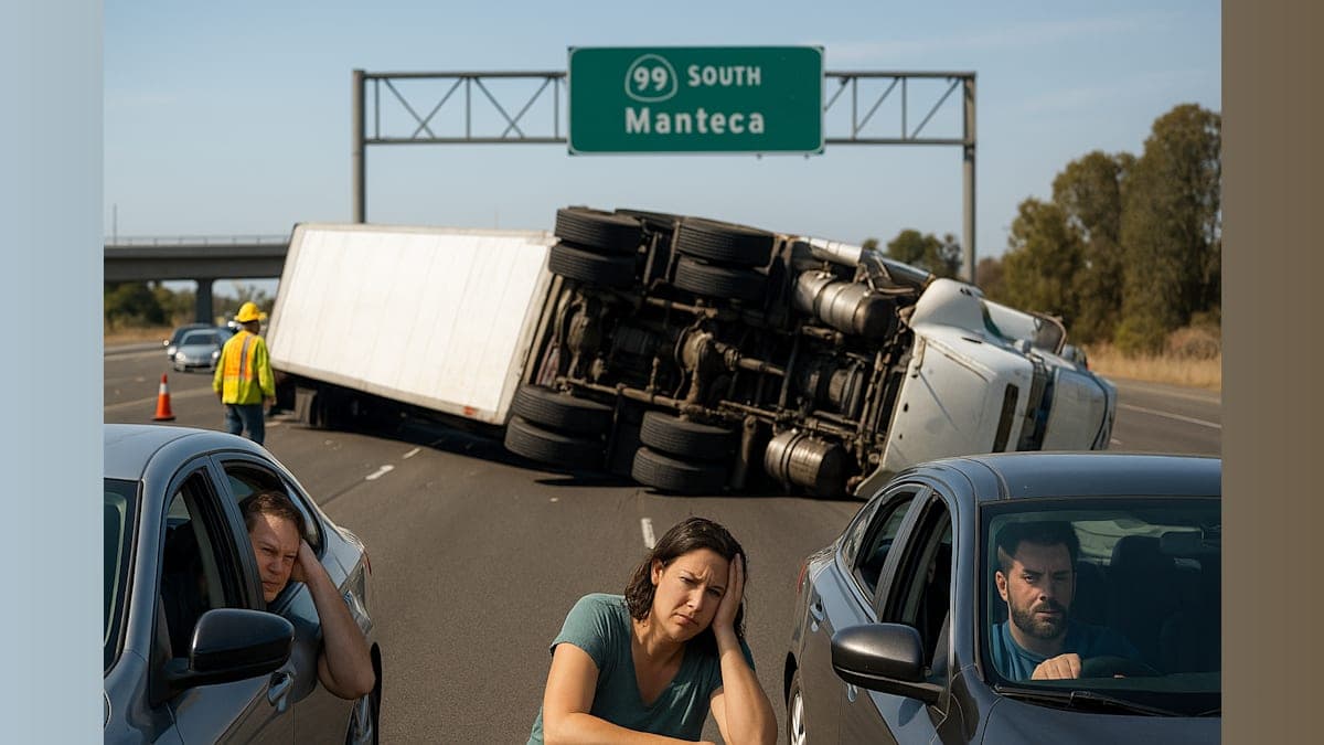 Highway 99 Takes a Detour: Big Rig Mayhem in Manteca!