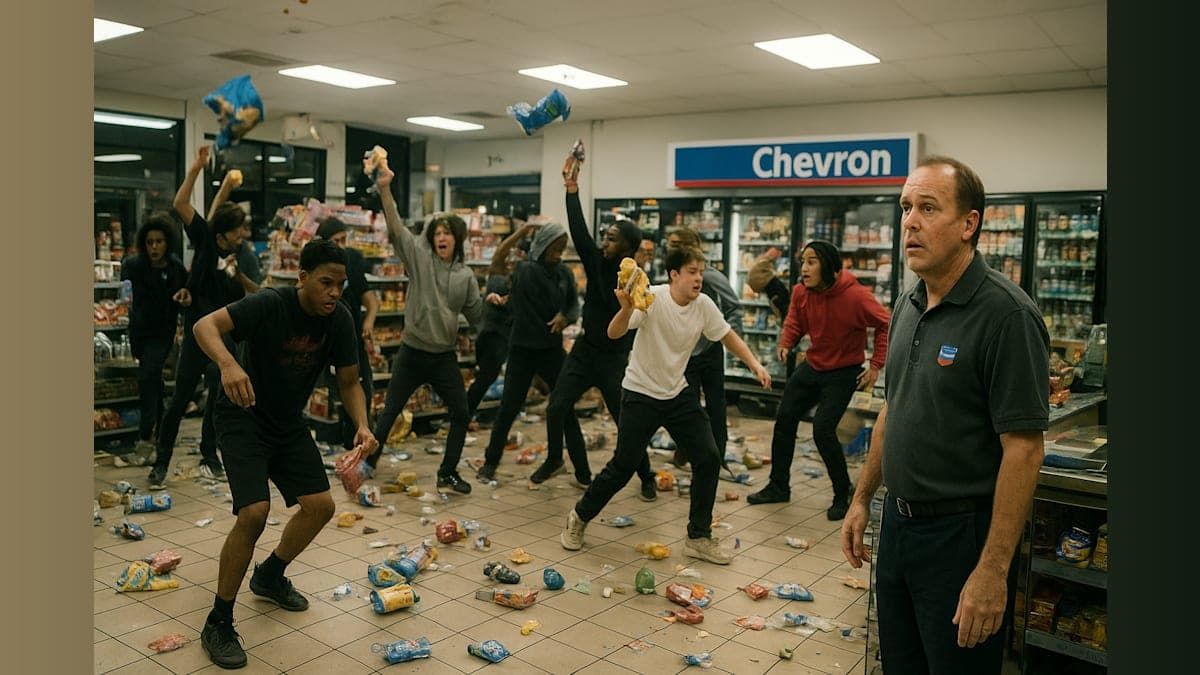 When Kids Go Wild: A Chevron Gas Station's Unexpected Takeover!