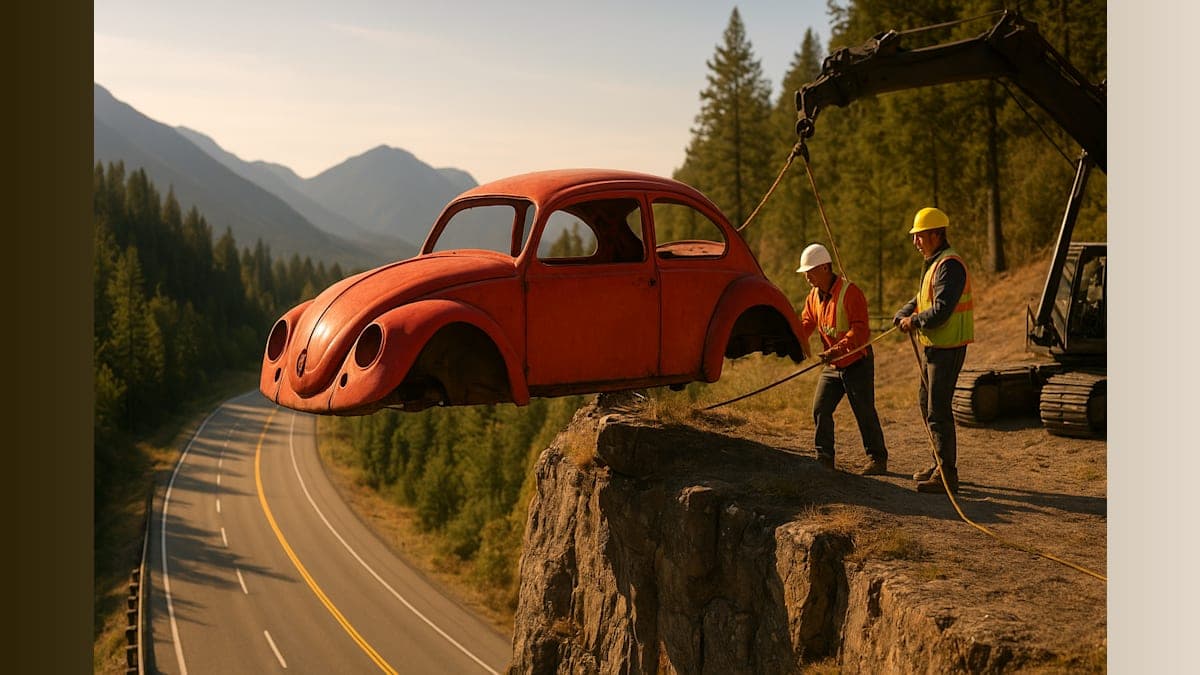 Suspended in Suspense: A Beetle's Wild Cliffside Prank