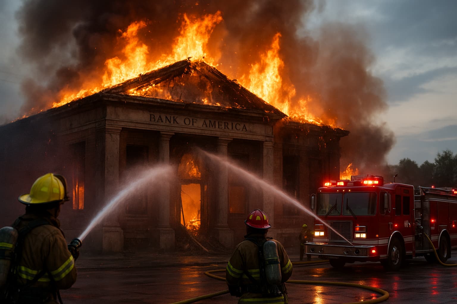 Flames Rise as Sacramento Firefighters Battle Blaze at Abandoned Bank of America