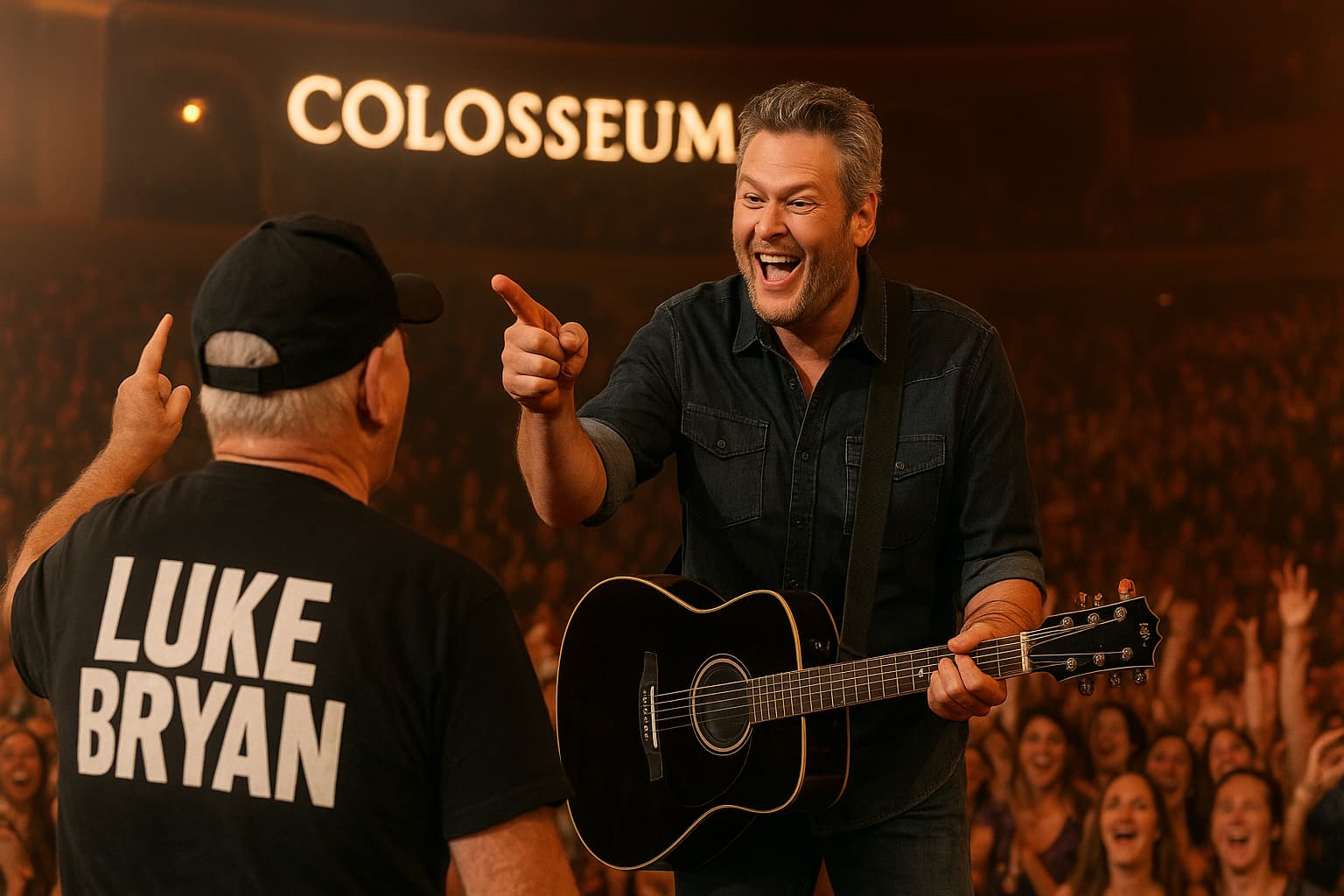 Blake Shelton Roasts Fan in Luke Bryan Shirt at Vegas Concert: “That Guy’s An Idiot!”