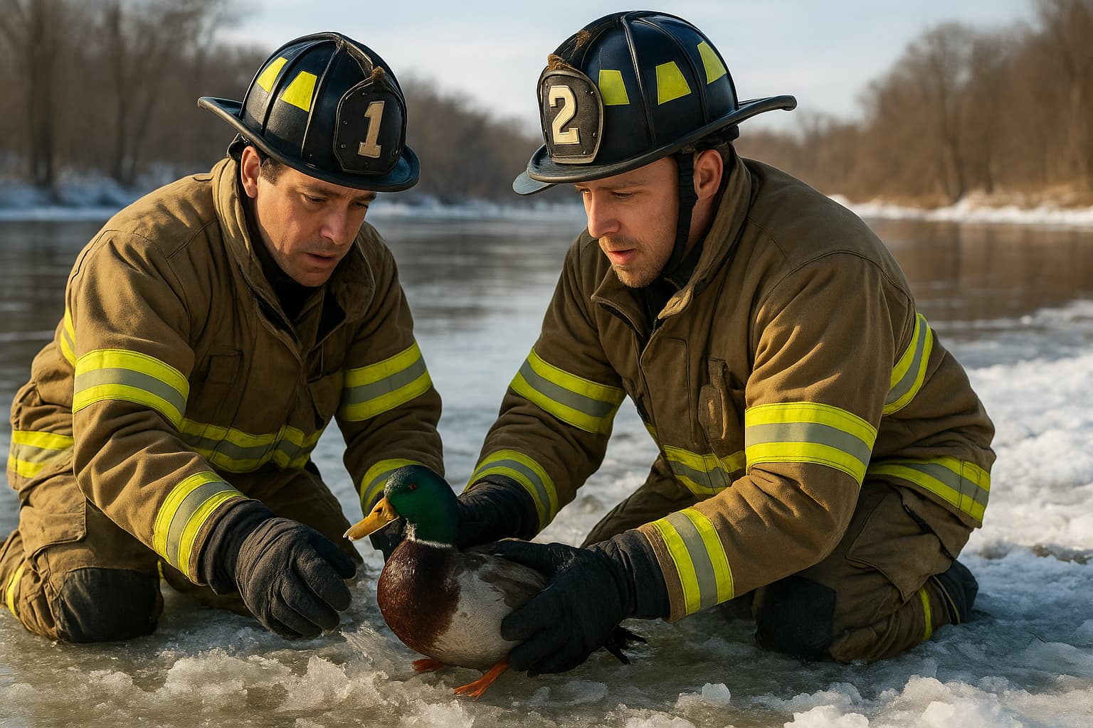 Frozen in Time: Firefighters Come to a Bird's Rescue on the Icy Connecticut River!