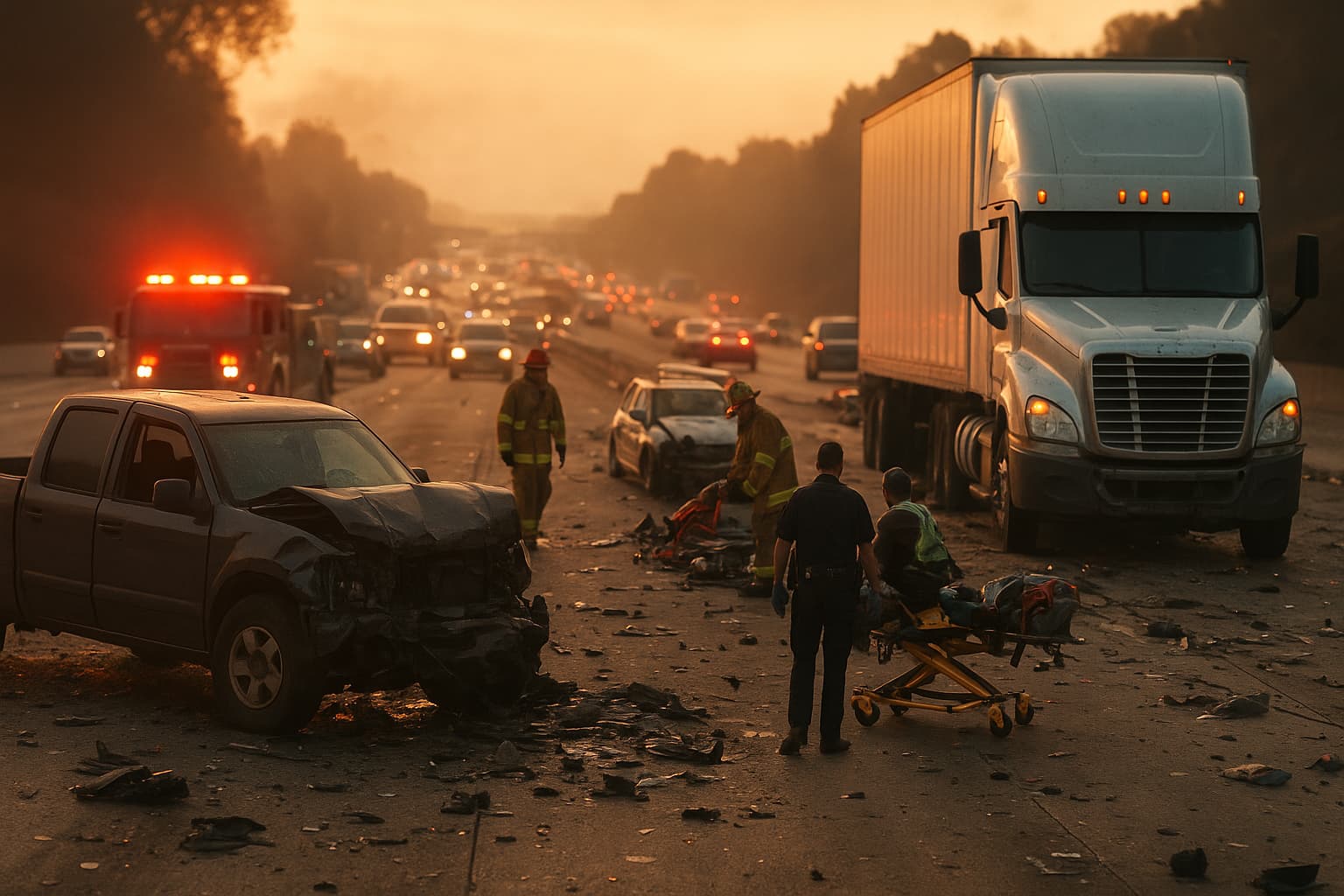 Tragic Chain Reaction: Pickup Driver Killed in I-5 Crash