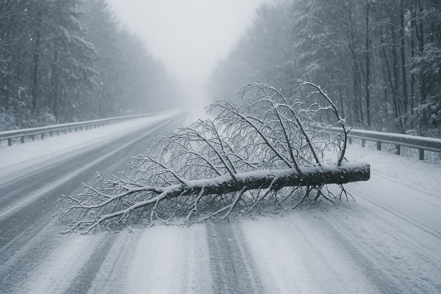 Snow Down! Tree Falls and Drivers Face Winter's Fury on Highway 50