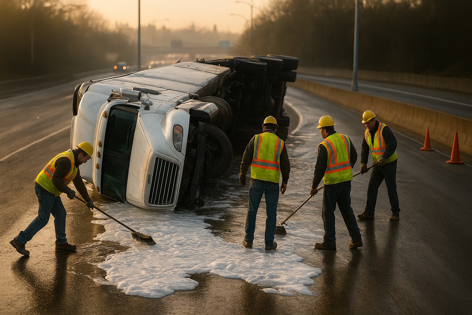 Sudsy Disaster: Big Rig Full of Detergent Turns Over on Sacramento Freeway