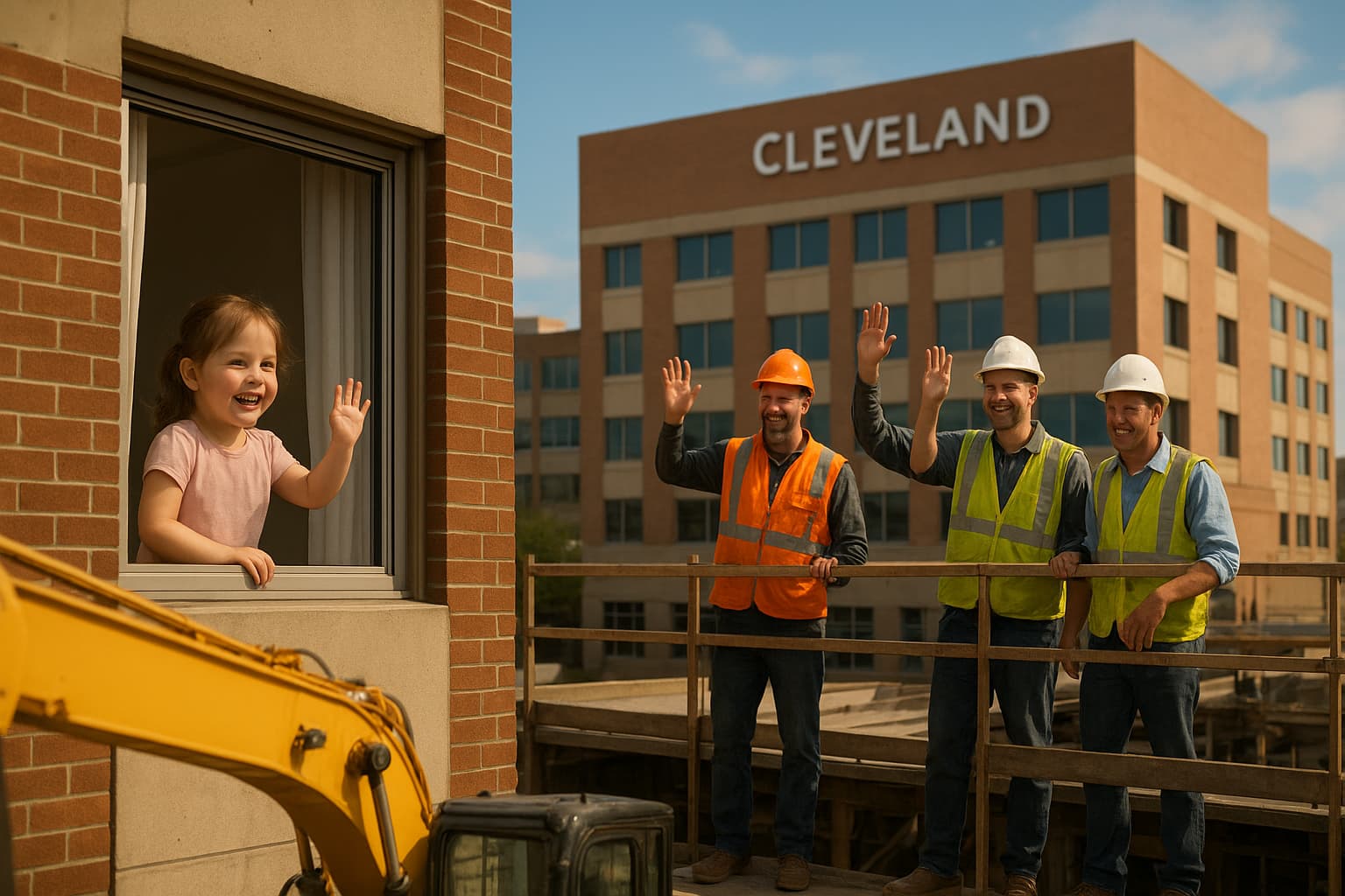 Construction Workers Wave Hope: A Heartwarming Connection with a Brave Young Girl