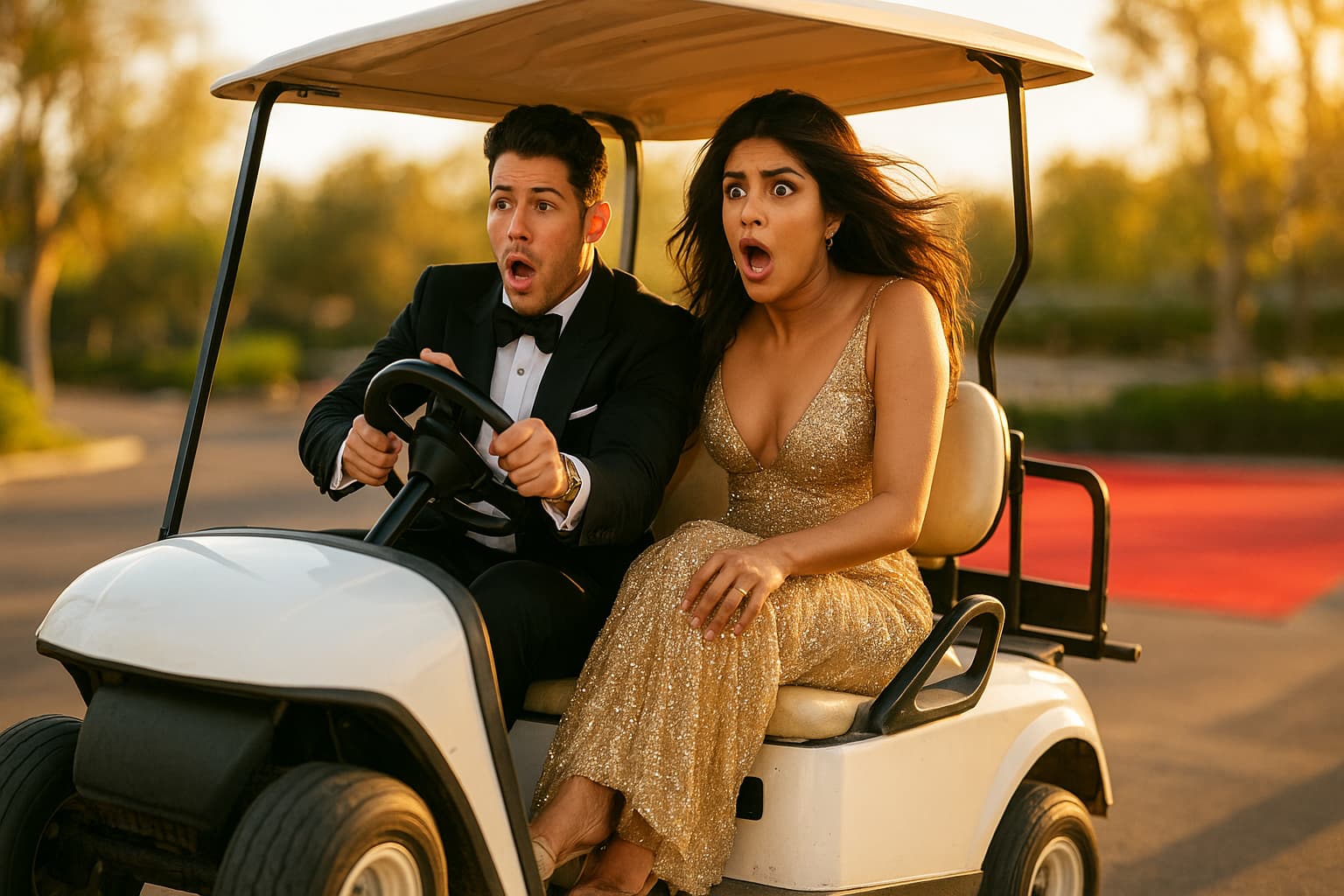 A Thrilling Oscar Entrance: Nick Jonas and Priyanka Chopra's Wild Golf Cart Ride!