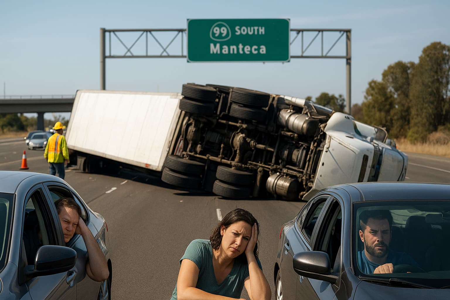 Highway 99 Takes a Detour: Big Rig Mayhem in Manteca!