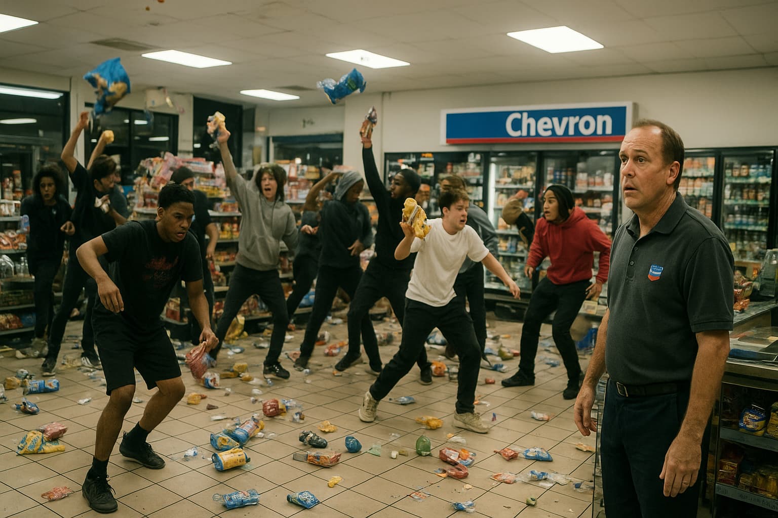 When Kids Go Wild: A Chevron Gas Station's Unexpected Takeover!